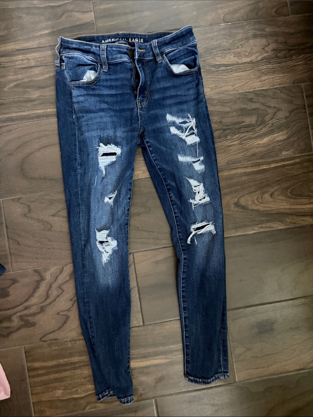 American Eagle Outfitters Dark Blue Distressed Skinny Jeans